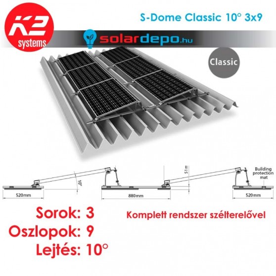 K2 S-Dome Classic tartórendszer 3x9 - 27 napelemhez trapézlemezre