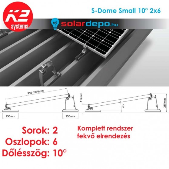 K2 S-Dome Small tartórendszer 2x6 - 12 napelemhez trapézlemezre
